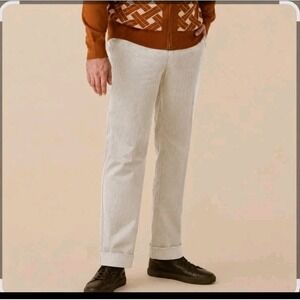 Inserch Cream Corduroy Pants Flat Front Cuff 38 X 32‎ Preppy Old Money Professor